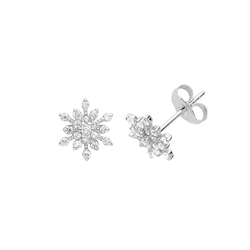 Silver CZ Starflake Stud Earrings