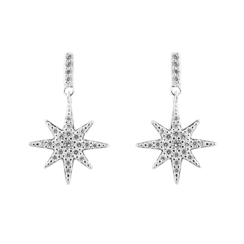 silver starburst pave CZ drop earrings | Carathea