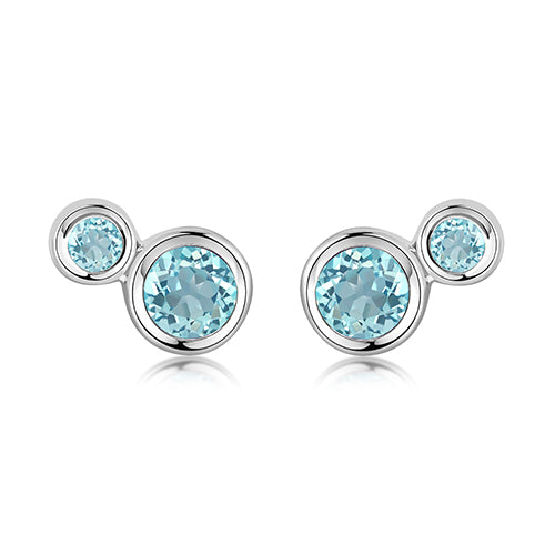 silver double blue topaz stud earrings - Carathea jewellers