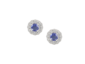 Silver Round Cluster Stud Earrings with Tanzanite and CZ's