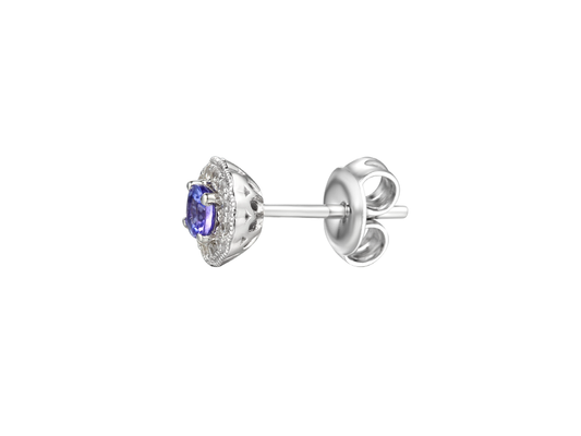 Silver Round Cluster Stud Earrings with Tanzanite and CZ's