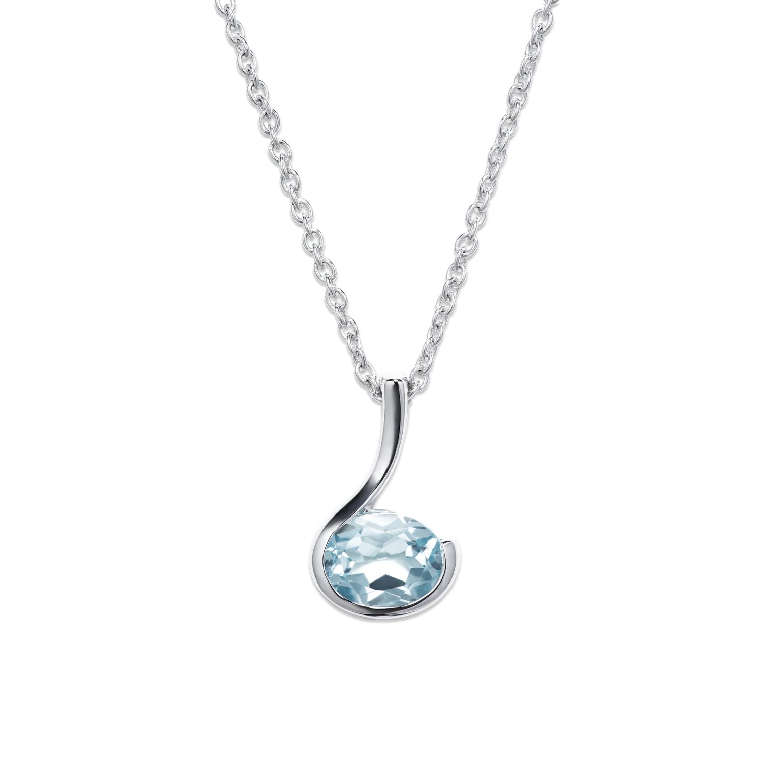 Silver Swirl Pendant with Faceted Blue Topaz