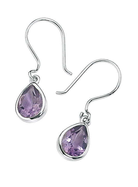 Silver Amethyst Teardrop Hoop Drop Earrings