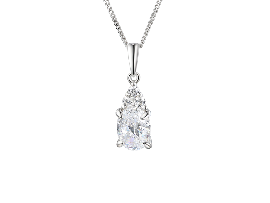 Silver Oval CZ with 3 CZ's pendant - Carathea at Jools