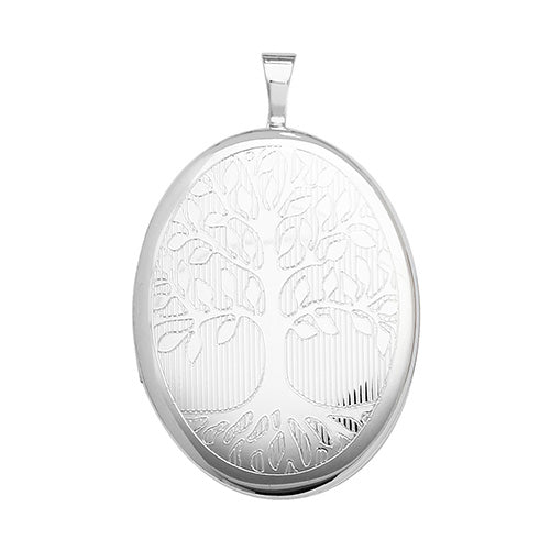 Silver oval locket with tree of harmony design - Carathea Jewellers