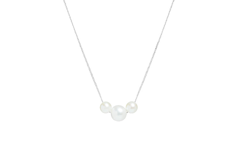 silver slider necklace with three round pearls - Carathea jewellers
