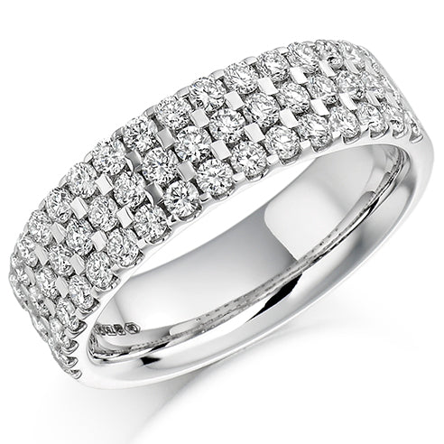 Silver Triple Row CZ Half-Eternity Ring