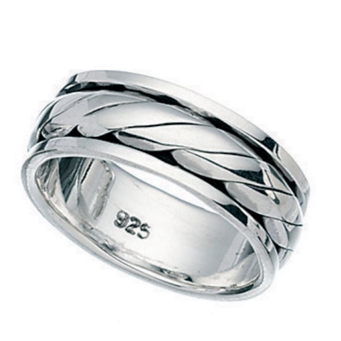 Silver twisted band spinning ring for men - Carathea