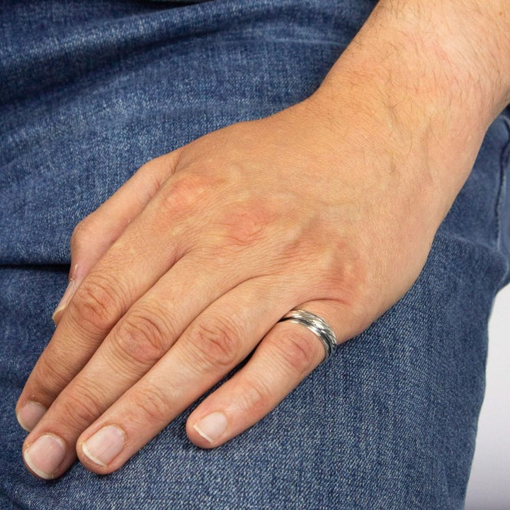 Silver twisted band spinning ring for men - Carathea