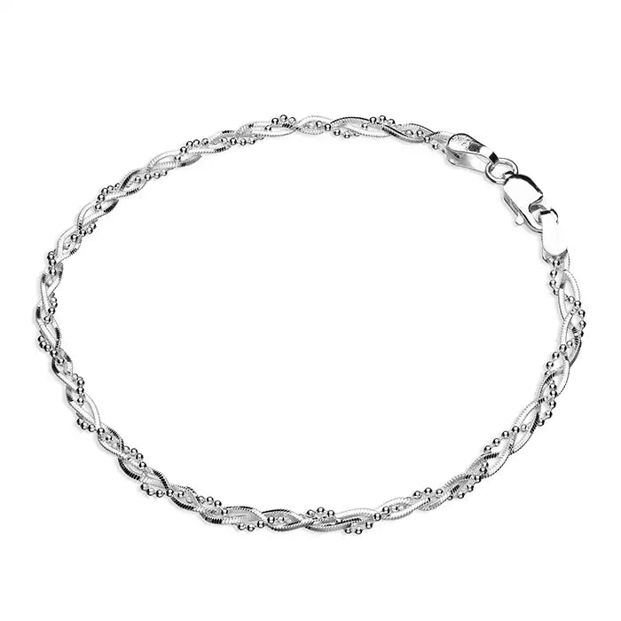 silver twisted snake and bead bracelet - Carathea jewellers