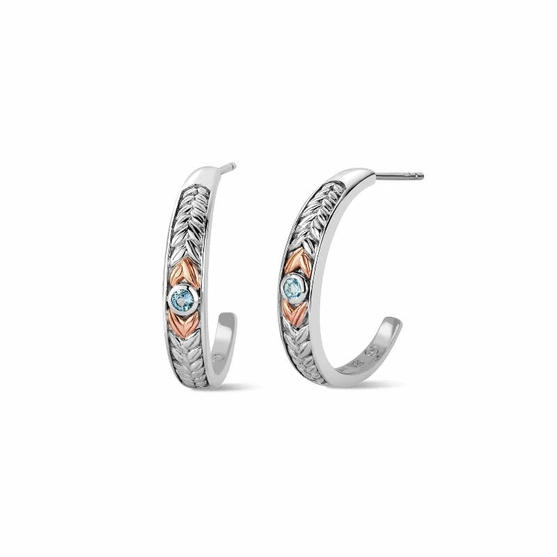 silver and welsh gold hoop earrings with blue topaz - Carathea