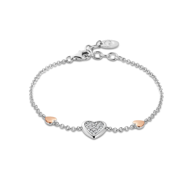 silver & Welsh gold heart bracelet with Swarovski® zirconia - Carathea jewellers
