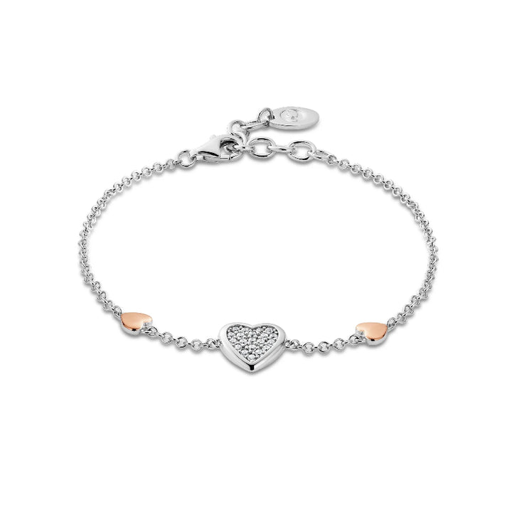 silver & Welsh gold heart bracelet with Swarovski® zirconia - Carathea jewellers