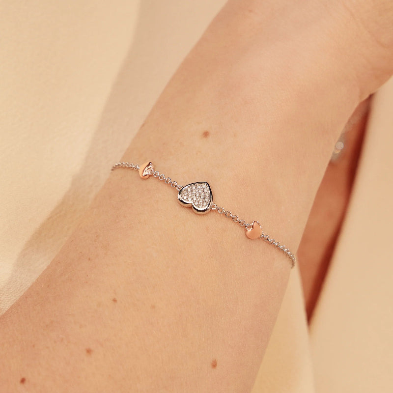 silver & Welsh gold heart bracelet with Swarovski® zirconia - Carathea jewellers