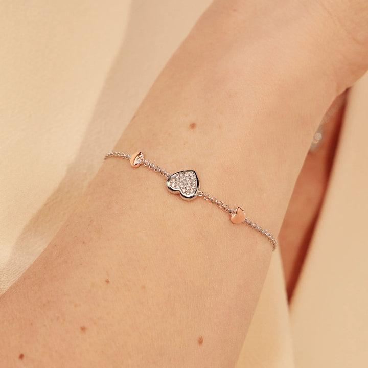 silver & Welsh gold heart bracelet with Swarovski® zirconia - Carathea jewellers