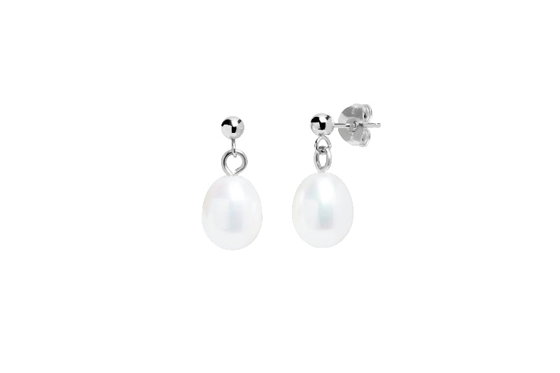 silver drop earrings with white teardrop pearl - Carathea jewellers