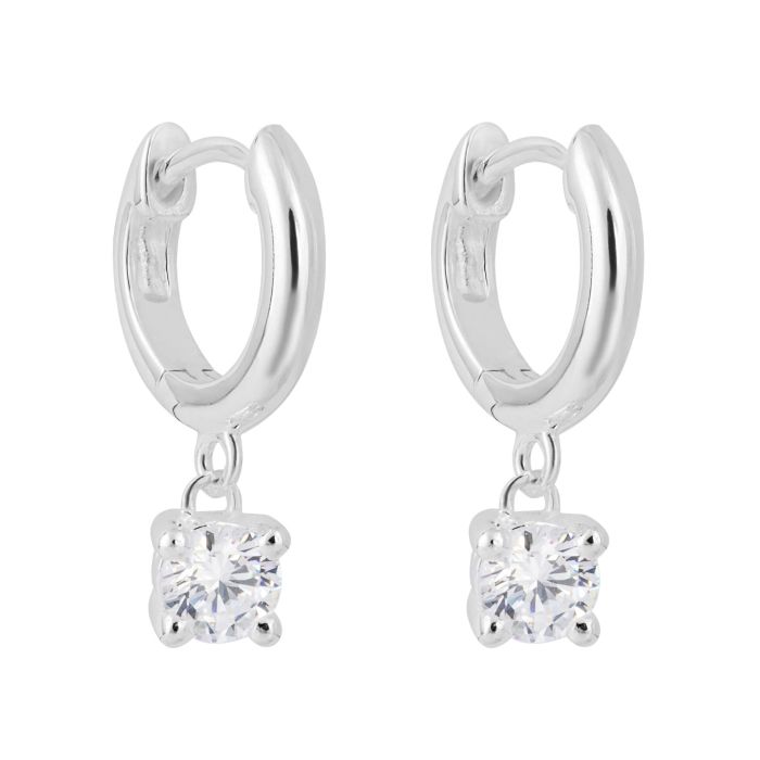 Silver Huggie Hoop Earrings with CZ