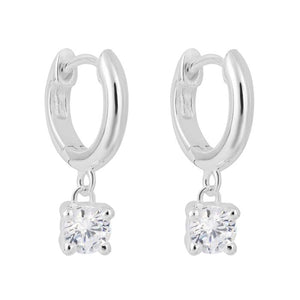 Silver Huggie Hoop Earrings with CZ