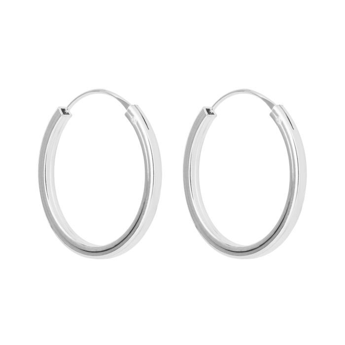 Silver square cut round hoop earrings 25mm - Carathea