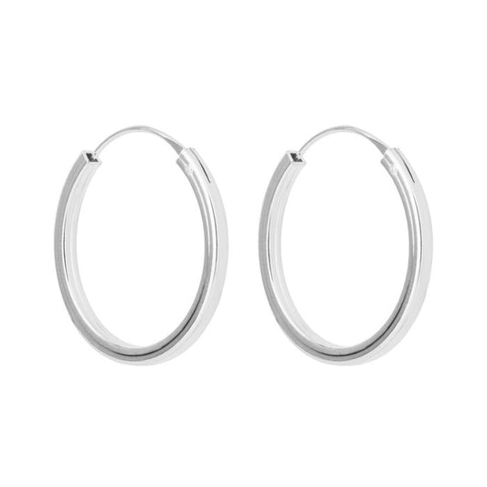 Silver square cut round hoop earrings 25mm - Carathea