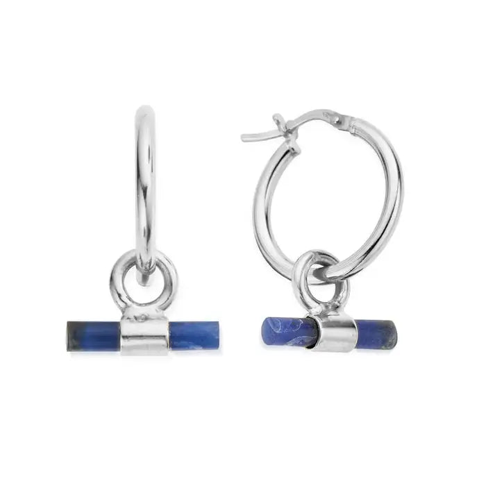 Silver hoops with sodalite T-Bar - Carathea jewellers