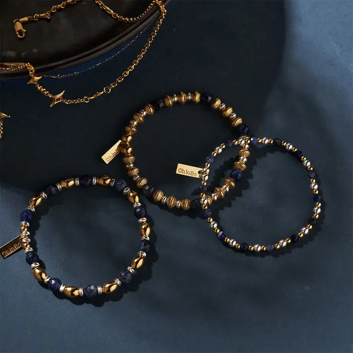 silver & gold sodalite beaded bracelet - Carathea jewellers