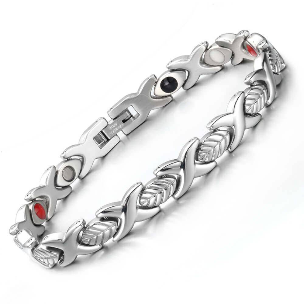 Stainless Steel Magnetic Bracelet with Leaf and Kiss Links