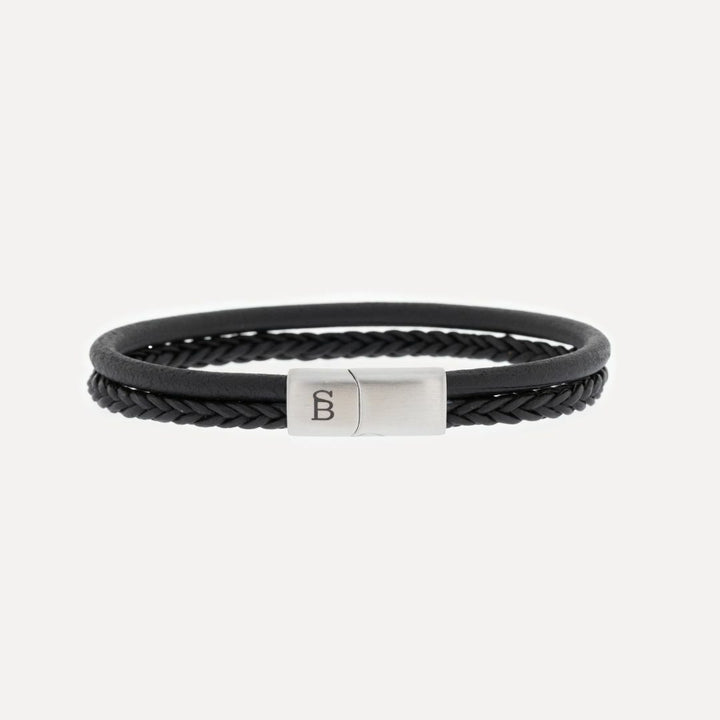 Black leather bracelet with a magnetic clasp.