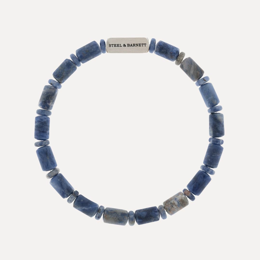 Mens sodalite beaded bracelet with a silver clasp.