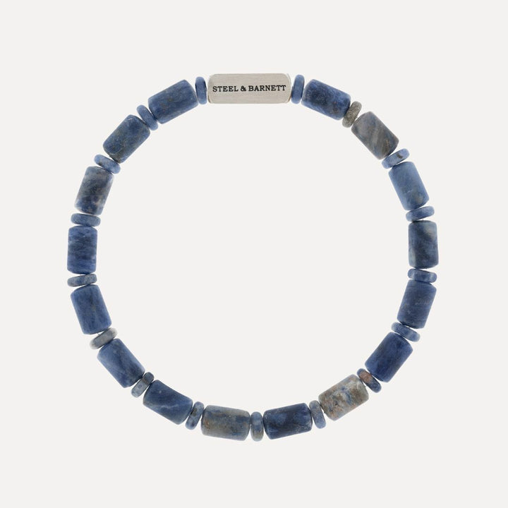 Mens sodalite beaded bracelet with a silver clasp.