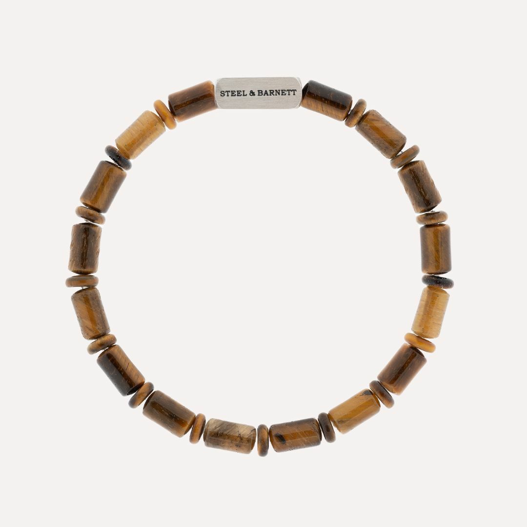 Tiger's eye beaded bracelet with a silver clasp.