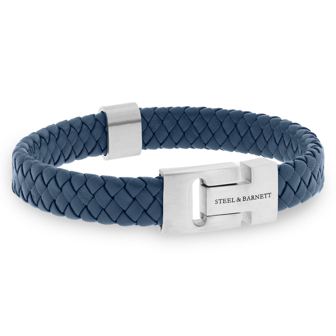 Jeans-blue Nappa leather bracelet with a silver magnetic clasp.