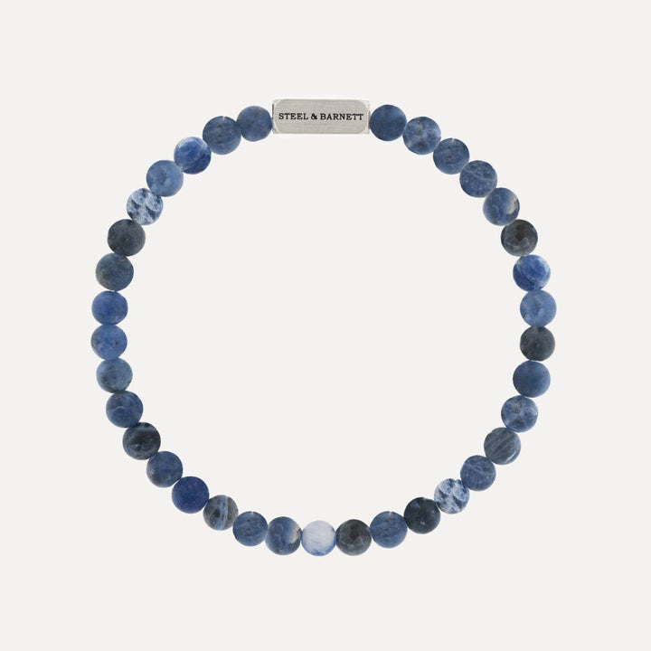 Sodalite bead necklace with a silver clasp.