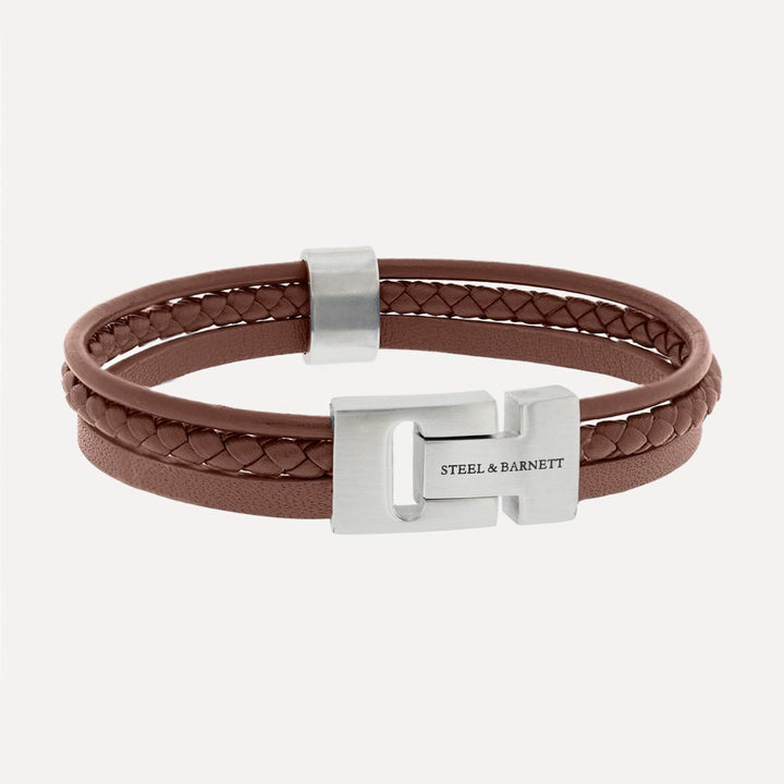 Leather bracelet with a silver magnetic clasp.