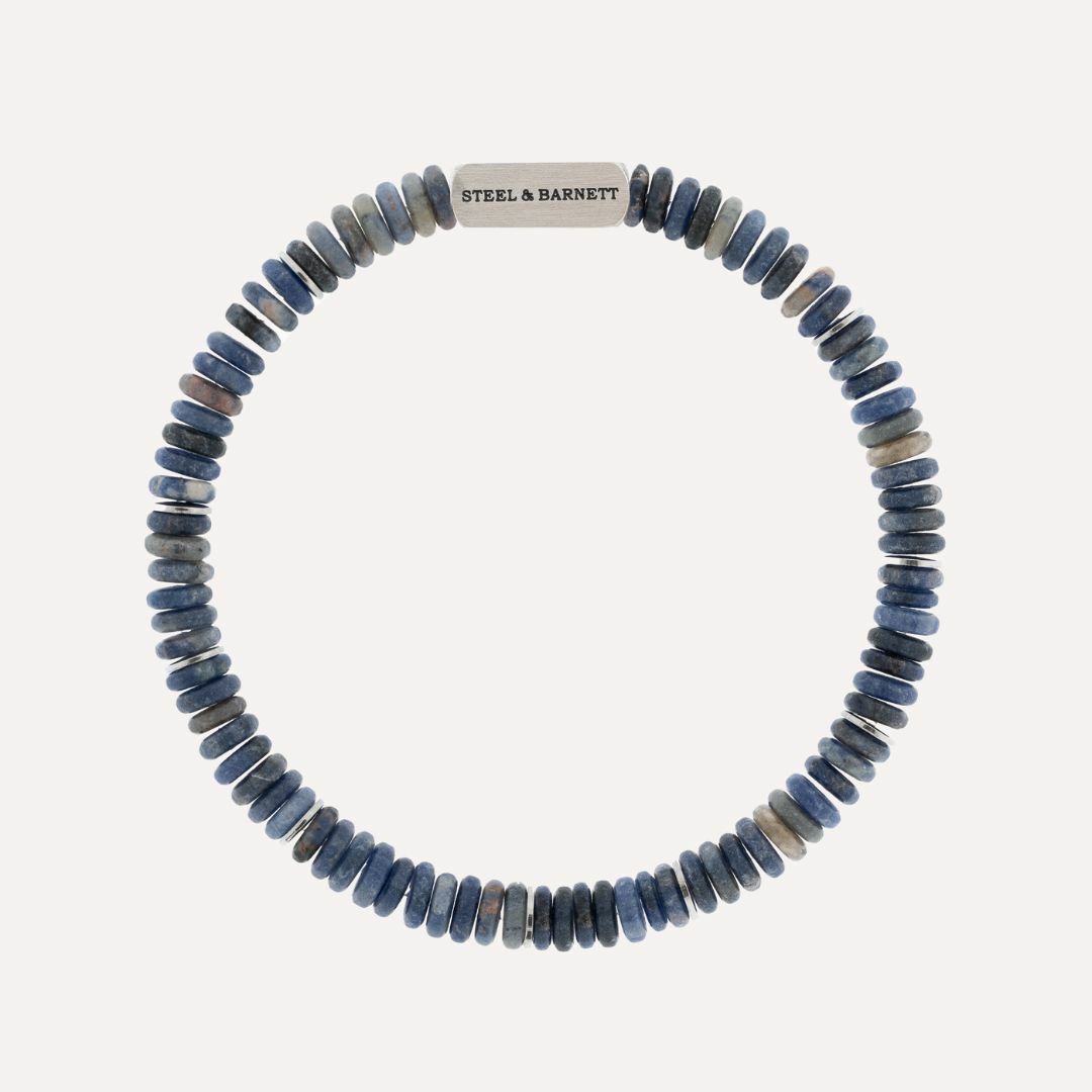 Sodalite and stainless steel two tone bracelet.