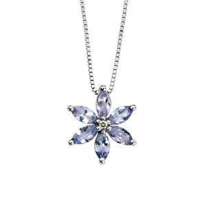 9ct White Gold Tanzanite and Diamond Flower Pendant Necklaces & Pendants Carathea 