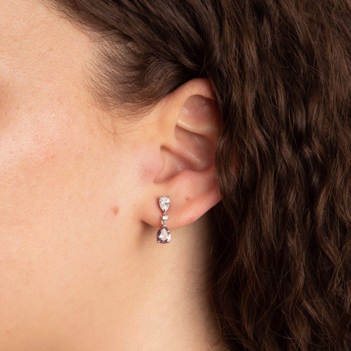 silver morganite pink zirconia drop earrings- Carathea jewellers