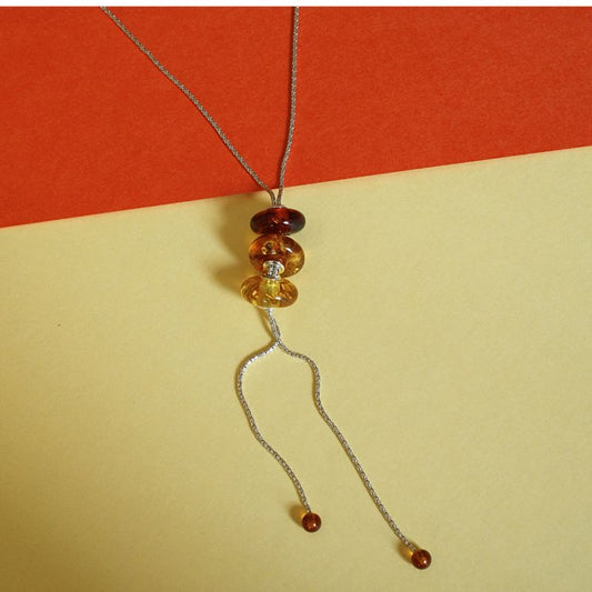 Three Colour Beads Sliding Amber Necklace