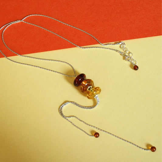 Three Colour Beads Sliding Amber Necklace