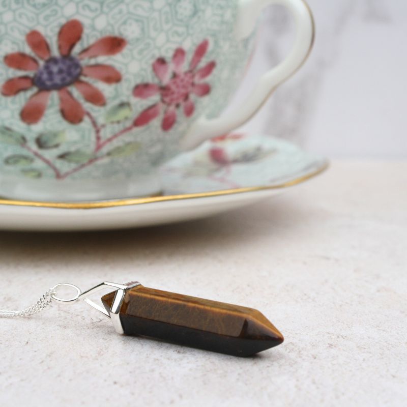 golden tiger's eye point pendant - Carathea jewellery