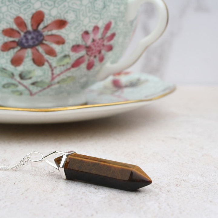 golden tiger's eye point pendant - Carathea jewellery