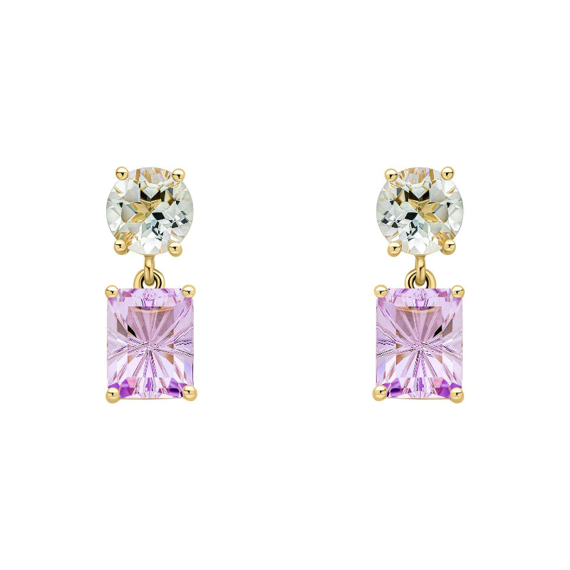 green quartz and amethyst "Toi et moi" drop earrings - Carathea & Jools