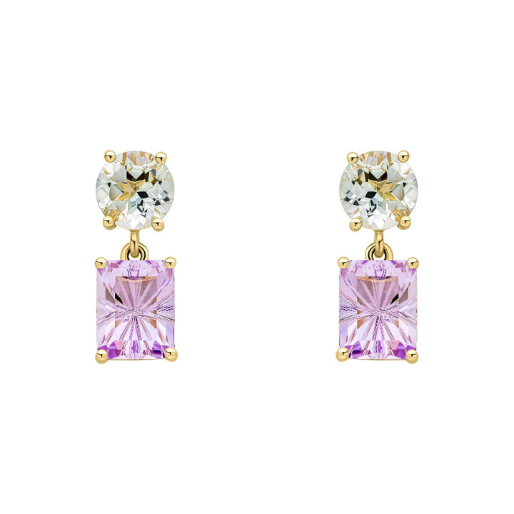 green quartz and amethyst "Toi et moi" drop earrings - Carathea & Jools