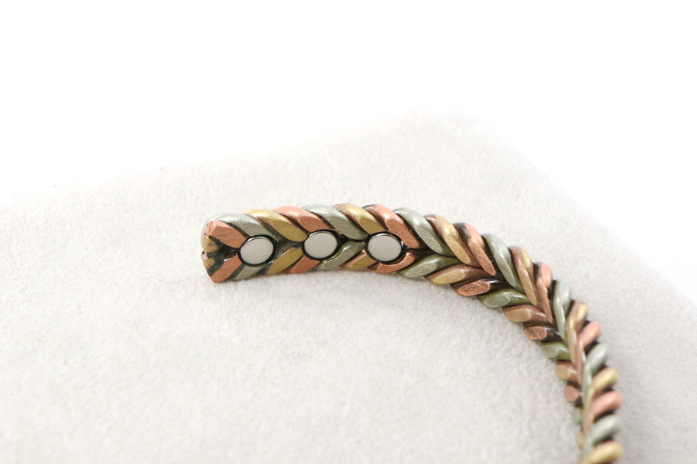Tri-coloured Copper Magnetic Bangle Six Magnets