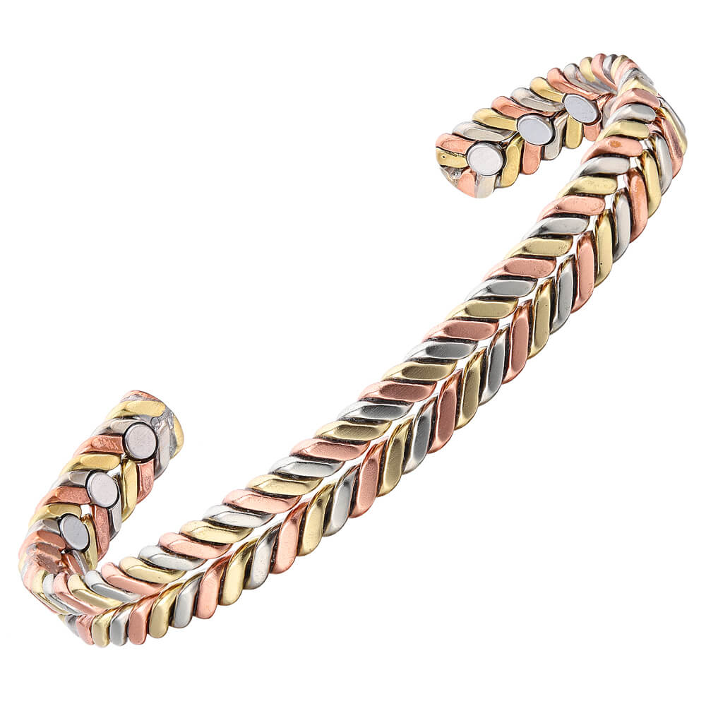 Copper magnetic bangle with a three-toned finish.