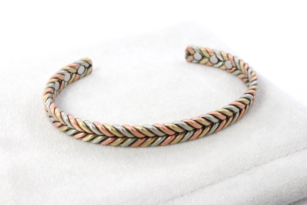Tri-coloured Copper Magnetic Bangle Six Magnets