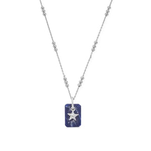 triple bobble chain necklace with square of sodalite and silver star - Carathea jewellers
