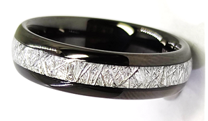 tungsten ring with white meteor central band - Carathea