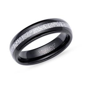 Black Tungsten Carbide Ring with White Meteor Paper