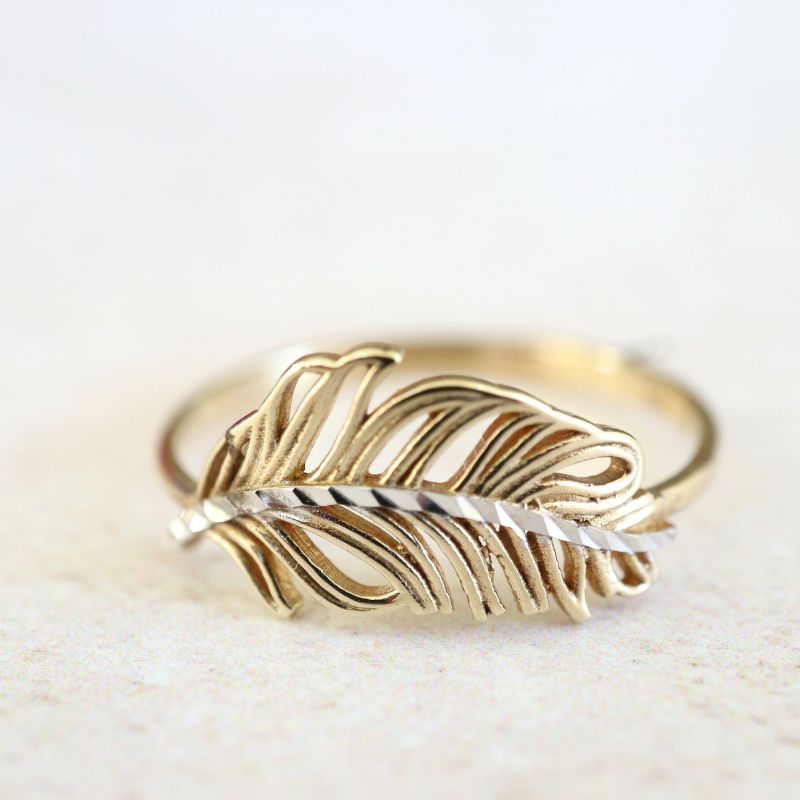 Two-Colour Gold Feather Ring Rings Carathea 